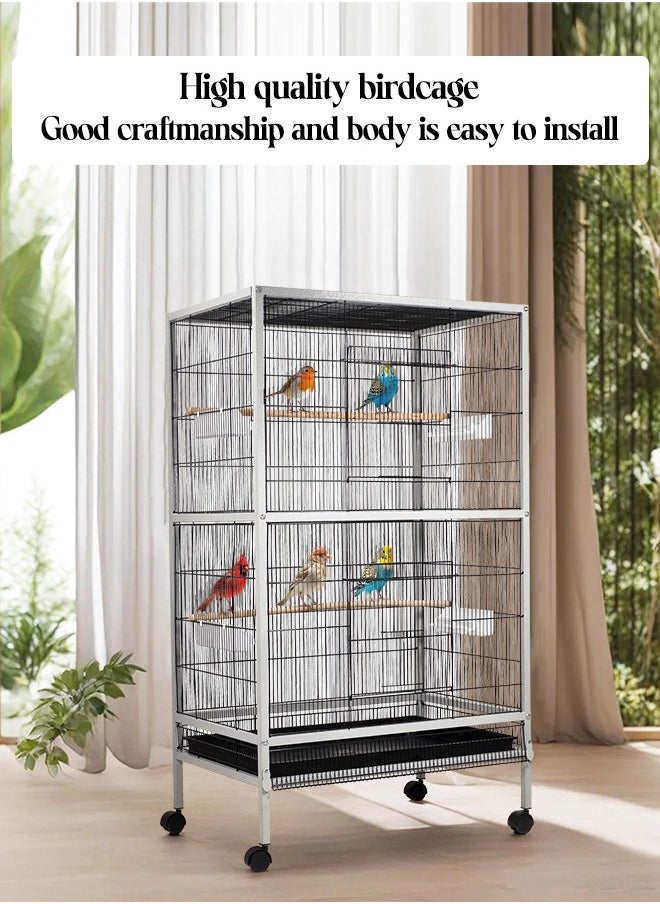 Large birdcage with a Perch stand, Removable tray, Feeding bowls, and Wheels for Love birds, Conure, Cockatiel, and other medium-sized birds 136 cm (Gray and Black)