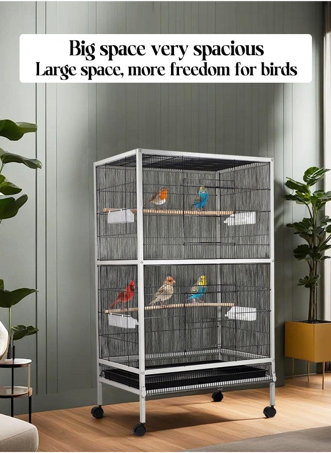 Large birdcage with a Perch stand, Removable tray, Feeding bowls, and Wheels for Love birds, Conure, Cockatiel, and other medium-sized birds 136 cm (Gray and Black)