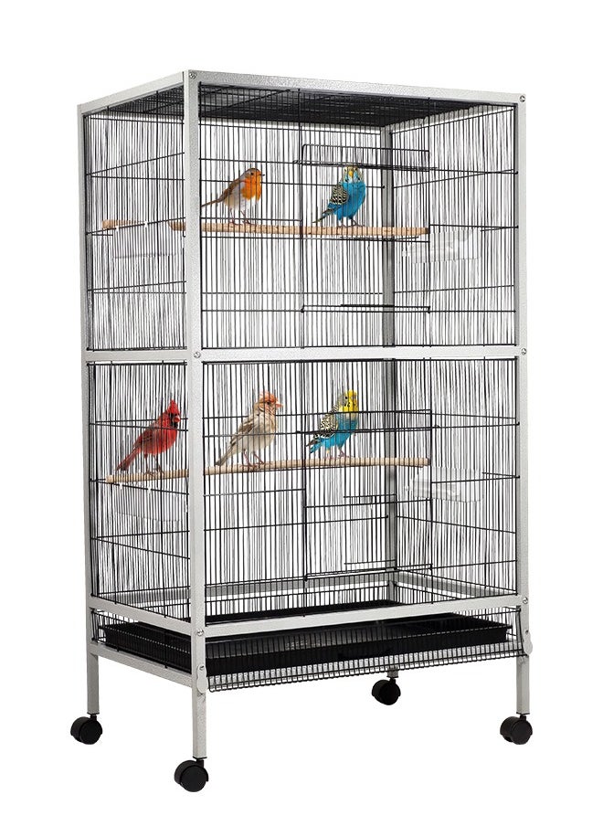 Large birdcage with a Perch stand, Removable tray, Feeding bowls, and Wheels for Love birds, Conure, Cockatiel, and other medium-sized birds 136 cm (Gray and Black)