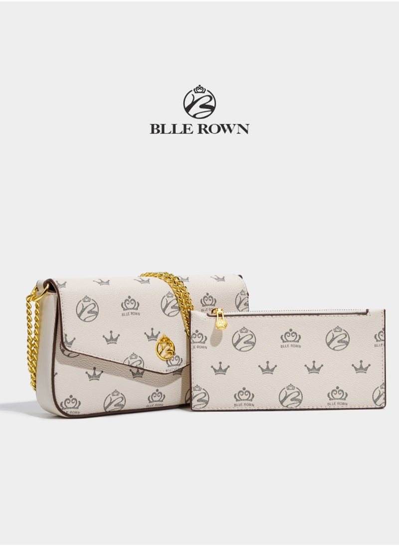 2PCS Chic Women Leather Shoulder Bag Set for Ladies Mini Crossbody Bag with adjustable Gold Chain Strap, Perfect Gift for Her, Vintage & Modern Style