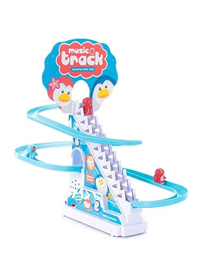 Penguin Slide Toy Set, Funny Automatic Stair-Climbing Ducklings Cartoon Race Track Set Little Lovely Penguins Slide Toy Escalator Toy with Lights and Music (Penguin)