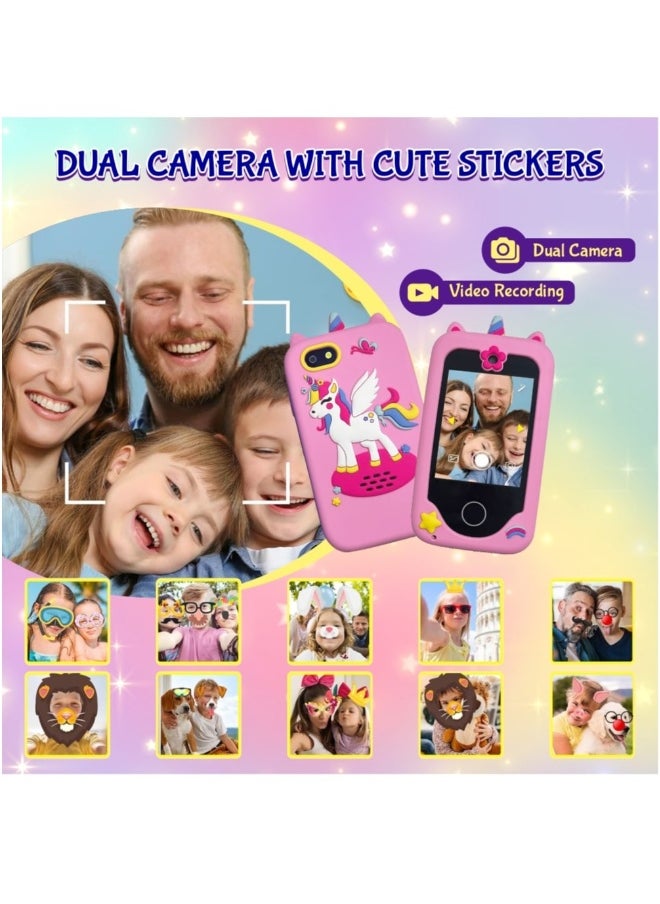 Kids Smart Phone Toys for Girls Ages 3-8 Toddler Play Travel Toys with Dual Camera Educational Learning Games Puzzles MP3 Music Player Birthday Gifts for Kids Girls 3 4 5 6 7 8 Year Old