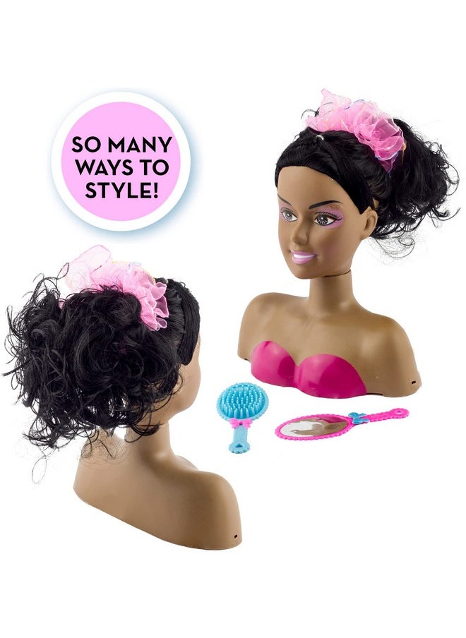 African American Black Makeup And Hair Styling Doll Head Toy Playset With Real Washable Cosmetic And Fashion Dress Up Accessories For Girls Pretend Play