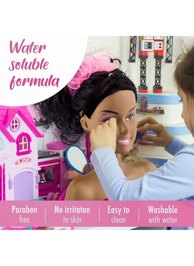 African American Black Makeup And Hair Styling Doll Head Toy Playset With Real Washable Cosmetic And Fashion Dress Up Accessories For Girls Pretend Play