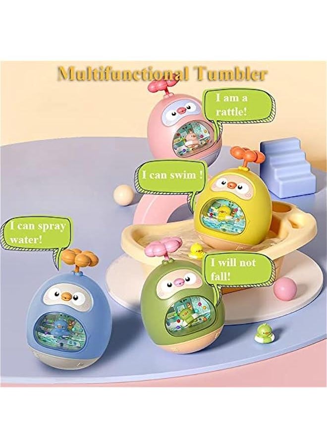 Multifunctional Tumbler Toy for Kids, Amphibious Tumbler Bathtub Tumbler Duck Bath Toy Tumbler Water Toy Duckling Tub Toy with Spray Water & Rattle Function (Pink)