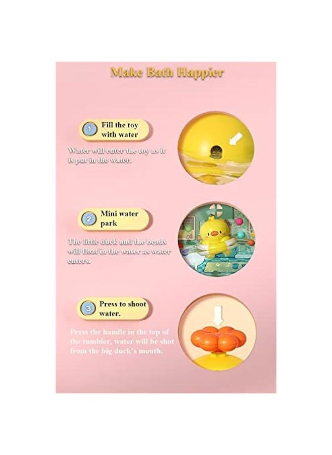 Multifunctional Tumbler Toy for Kids, Amphibious Tumbler Bathtub Tumbler Duck Bath Toy Tumbler Water Toy Duckling Tub Toy with Spray Water & Rattle Function (Pink)