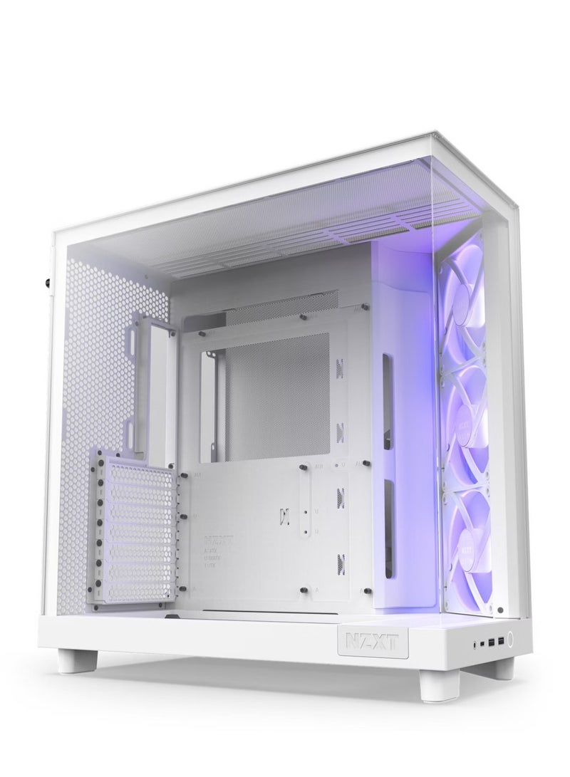 H6 Flow RGB CC-H61FW-R1 Compact Dual-Chamber Mid-Tower Airflow Case Includes 3 x 120mm RGB Fans Panoramic Glass Panels High-Performance Airflow Panels Cable Management White