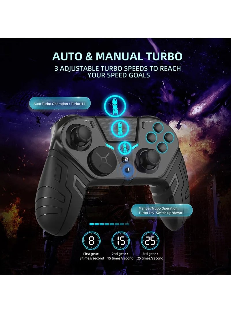 PS4 Wireless Controller, HD Dual Vibration Game Controller Remote, Programmable Turbo Function Bluetooth Gamepad With 3 Programmable Back Buttons And 1 Sensitivity Control, (Black)