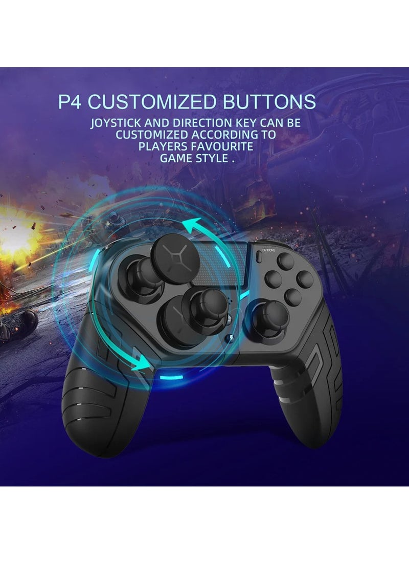 PS4 Wireless Controller, HD Dual Vibration Game Controller Remote, Programmable Turbo Function Bluetooth Gamepad With 3 Programmable Back Buttons And 1 Sensitivity Control, (Black)