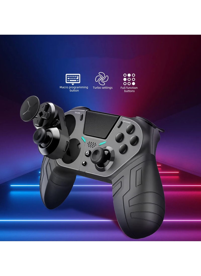 PS4 Wireless Controller, HD Dual Vibration Game Controller Remote, Programmable Turbo Function Bluetooth Gamepad With 3 Programmable Back Buttons And 1 Sensitivity Control, (Black)