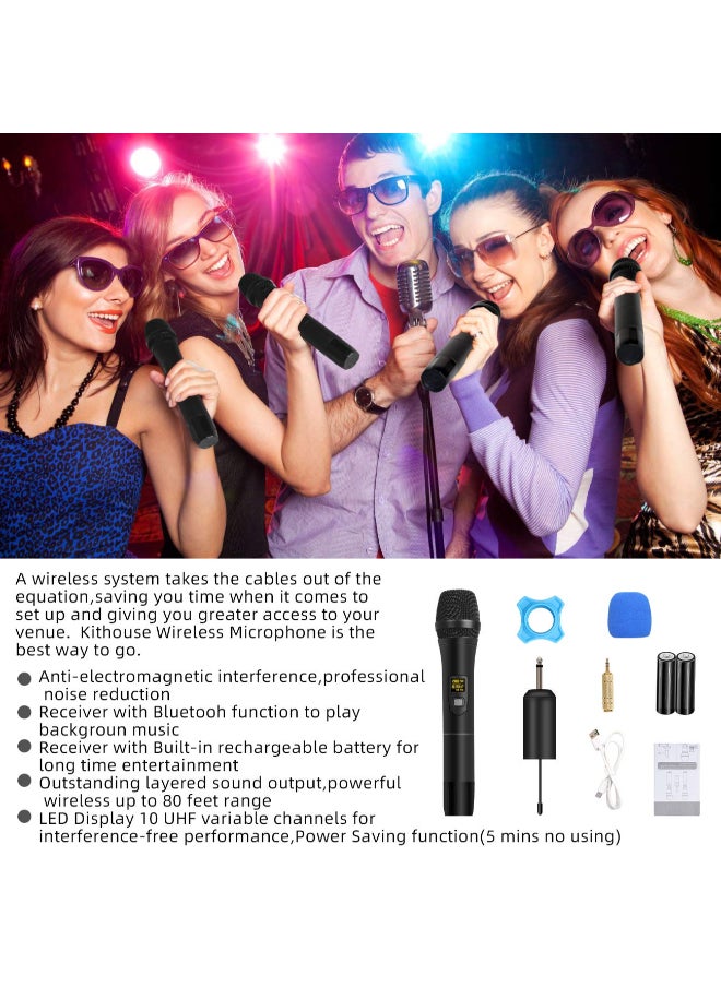 Wireless UHF Dynamic Handheld Microphone – Metal Mic with Excellent Sound Quality for Karaoke, Parties, and Amplifiers