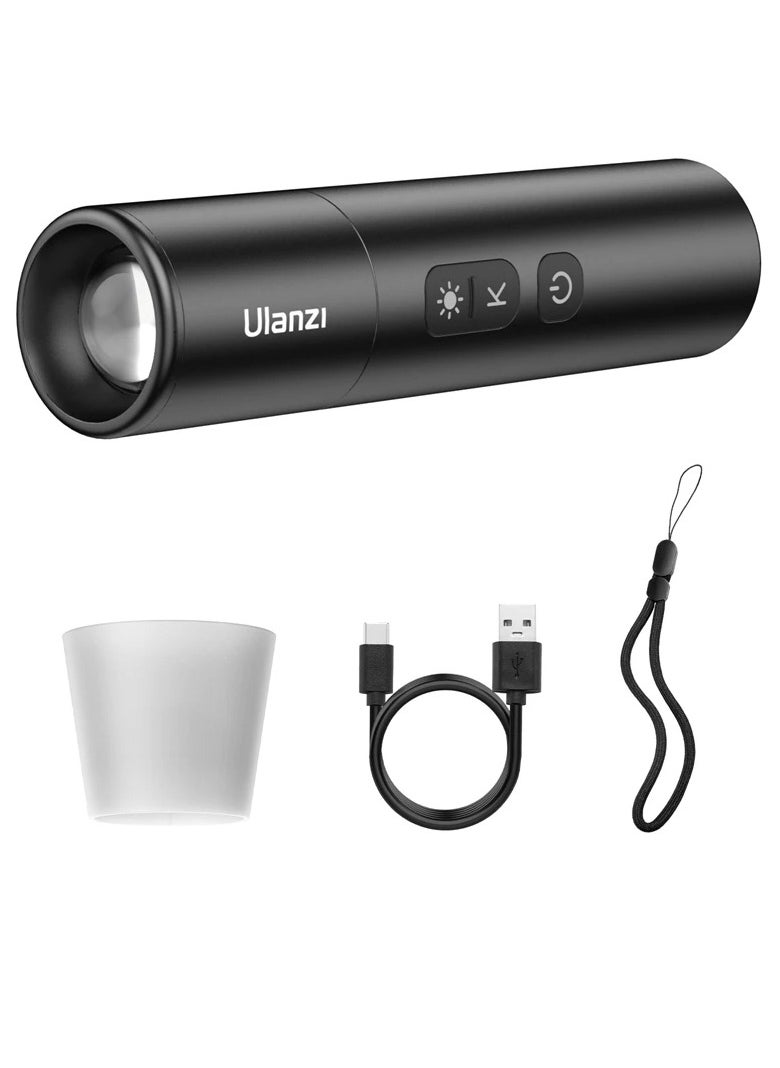 LM07 Videography Flashlight, Zoomable Photography Fill Light, Portable And Compact Rechargeable Flashlight, Strong Durable Ambience Light For Video Making, (1pc, Black)