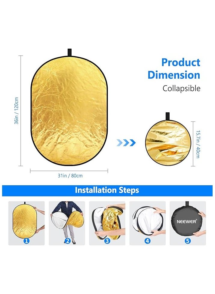 Neewer 5-in-1 professional, foldable, multi, disc, oval light reflector, 80 cm x 120 cm, 31 inches x 47 inches