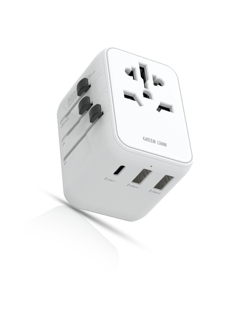 12W Universal Travel Adapter / UK/AU/EU/US Pin / Multi Ports / Travel Friendly / Super Compact / Short Circuit Protection / Overheat Protection / Innovative Design / Lightweight - White