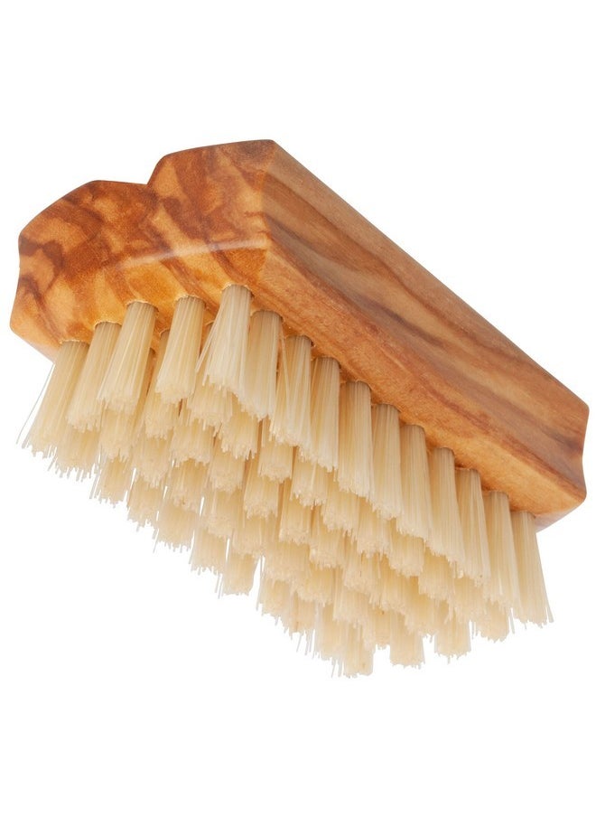 Natural Pig Bristle Travel Nail Brush With Waxed Olive Wood Handle, 2-1/4-Inches - Boar Bristle Nail Brush For Cleaning Fingernails - German Wooden Nail Brush