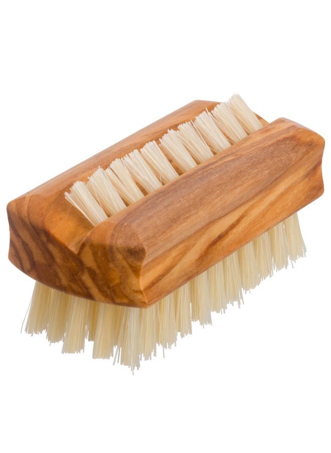 Natural Pig Bristle Travel Nail Brush With Waxed Olive Wood Handle, 2-1/4-Inches - Boar Bristle Nail Brush For Cleaning Fingernails - German Wooden Nail Brush