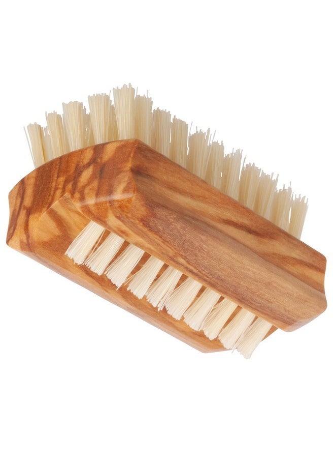 Natural Pig Bristle Travel Nail Brush With Waxed Olive Wood Handle, 2-1/4-Inches - Boar Bristle Nail Brush For Cleaning Fingernails - German Wooden Nail Brush