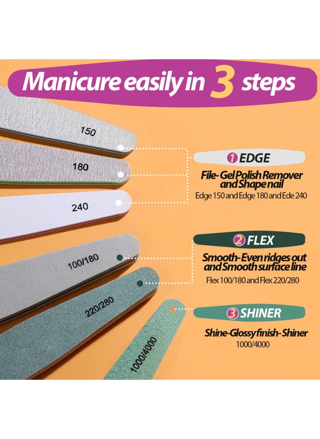 Nail File Buffer, Gel Nail File Set Professional Nail Buffer File Block Natural Manicure File Nail Polisher Washable Double Sided