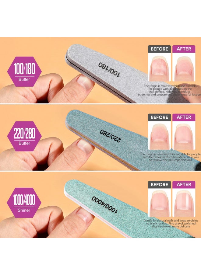 Nail File Buffer, Gel Nail File Set Professional Nail Buffer File Block Natural Manicure File Nail Polisher Washable Double Sided