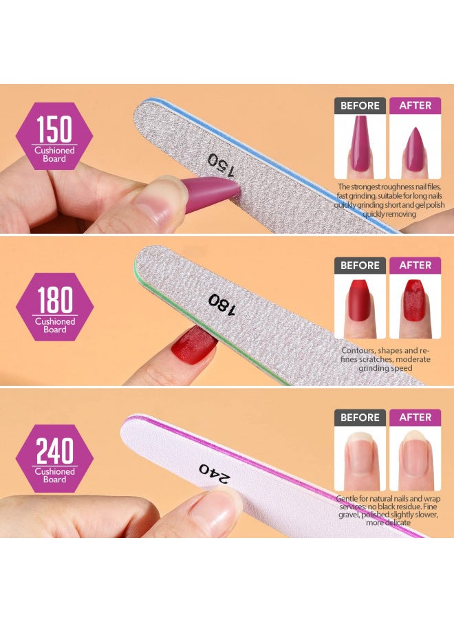 Nail File Buffer, Gel Nail File Set Professional Nail Buffer File Block Natural Manicure File Nail Polisher Washable Double Sided