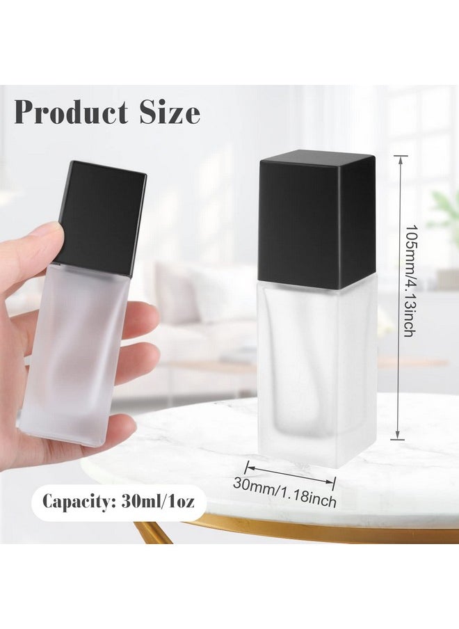 6 Pieces 30Ml/1Oz Frosted Glass Foundation Bottles Square Lotion Dispenser Container Empty Cosmetic Samples Vials With Press Pump&Black Cover For Liquid Foundation Essence Cream Toiletry Travel