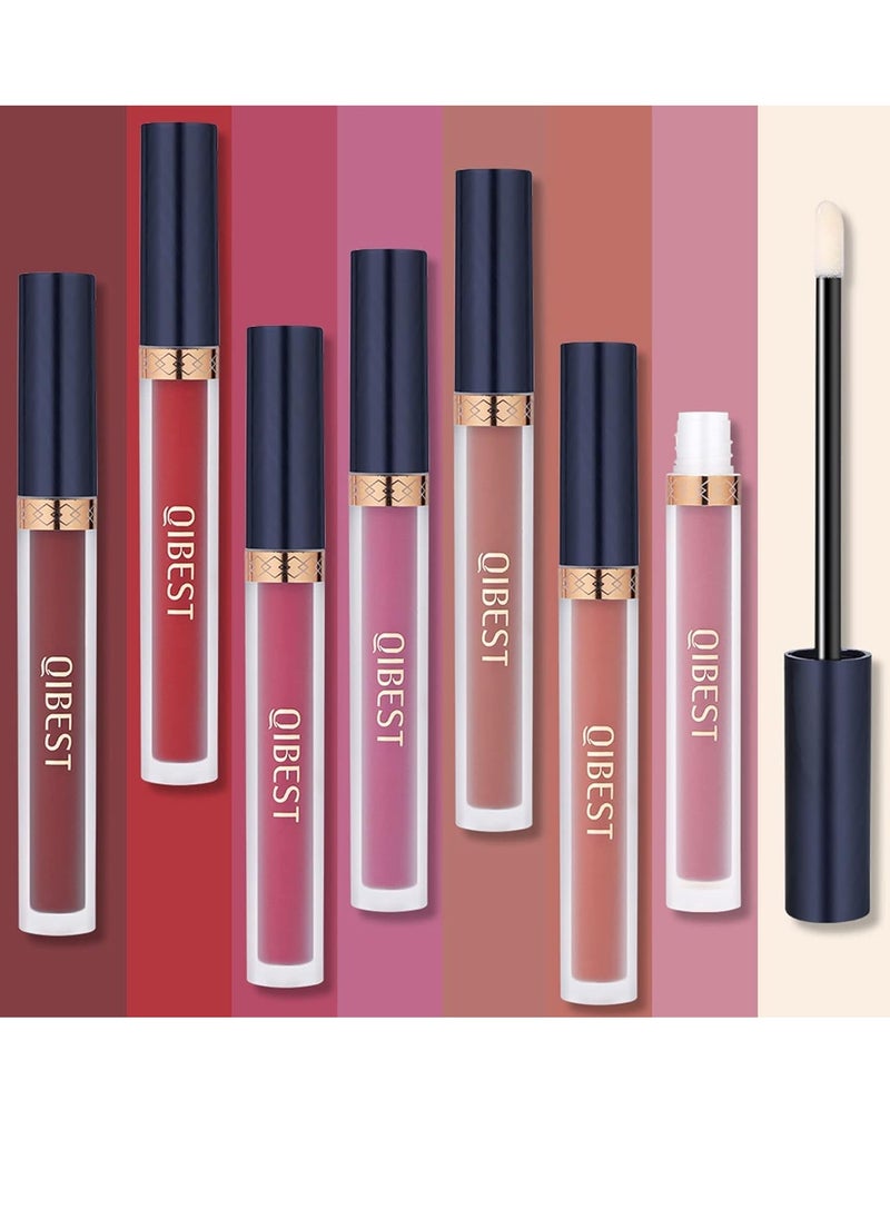 QiBest 7Pcs Matte Liquid Lipstick + 1Pcs Lip Plumper Makeup Set Kit, Pigmented Long Lasting Lip Gloss Set, Velvet Waterproof Halloween Lip Makeup Valentine's Day Gift Sets for Girls and Women
