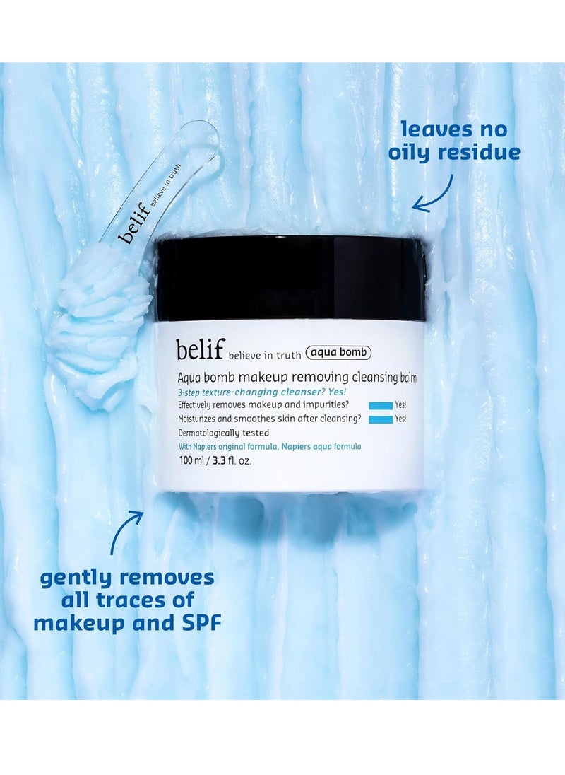 belif Aqua Bomb Cleansing Balm Makeup Remover, Hydrate & Deep Cleanse in 1 Step, No Mess Clean Up, Melt Away Makeup & SPF, Balm to Oil Cleanser Formula, No Oily Residue, Korean Skin Care