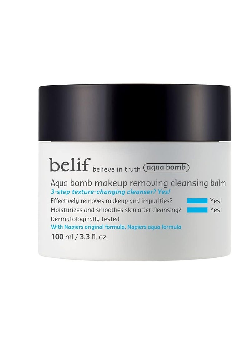 belif Aqua Bomb Cleansing Balm Makeup Remover, Hydrate & Deep Cleanse in 1 Step, No Mess Clean Up, Melt Away Makeup & SPF, Balm to Oil Cleanser Formula, No Oily Residue, Korean Skin Care