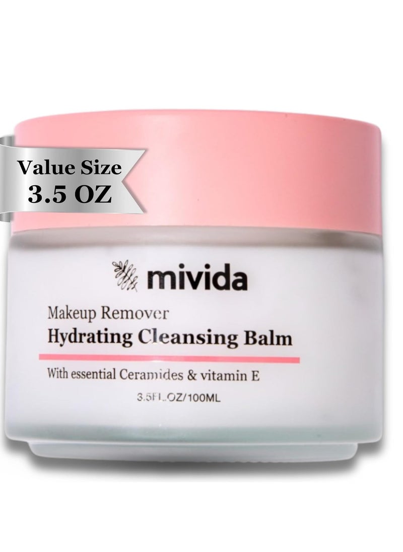 mivida Makeup Remover Cleansing Balm | Face Cleanser & Makeup Removing Balm with Essential Ceramides & Vitamin E | Value Size 3.5 fl oz