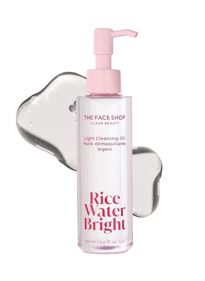 The Face Shop Rice Water Bright Light Facial Cleansing Oil, Daily Makeup Remover, Oil Cleanser, Vegan, Korean Skin Care with Jojoba Oil, Face Wash for Sensitive, Normal & Oily Skin, Face Pore Cleanser