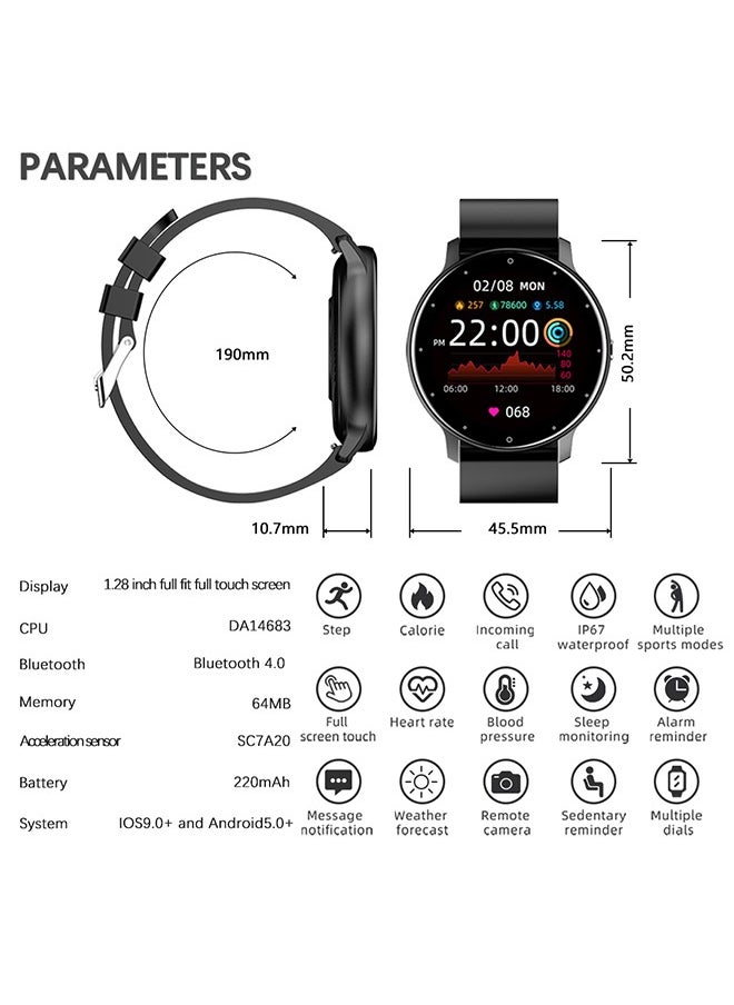 Smart Watch for Women Men,Bluetooth Tactical Smartwatch for Android and iPhone,IP67 Waterproof Outdoor Fitness Tracker with Heart Rate SpO2 Sleep Monitor,Black