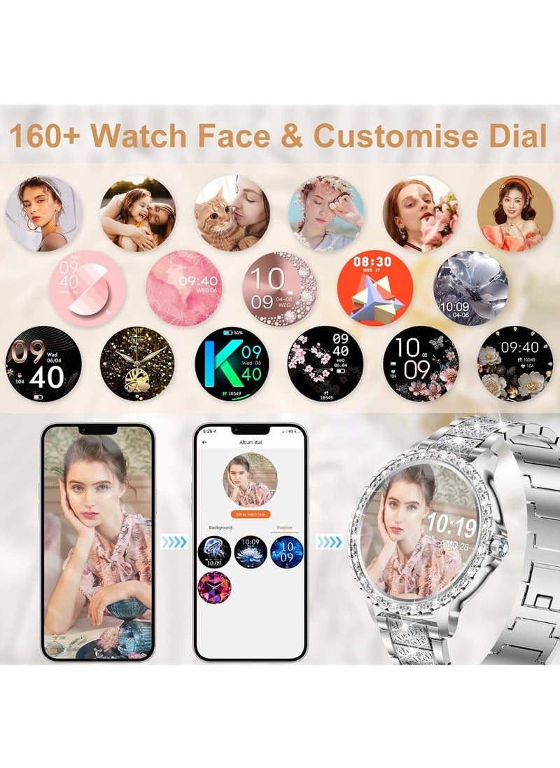 Fashion Women's Bluetooth Smartwatch, Silver Diamond Dial, 1.32 Inch Full Screen Touch, Answer/Make Calls, IP67 Waterproof RT i58