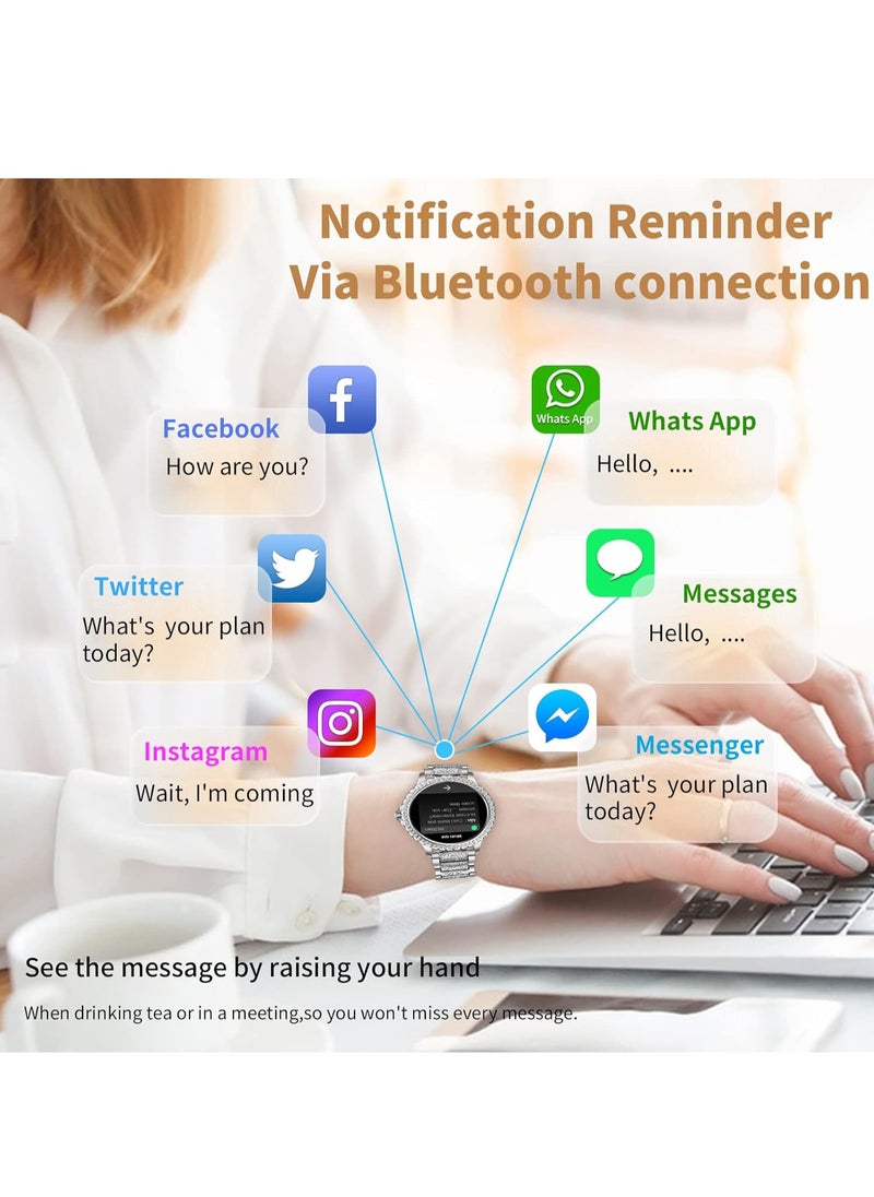 Fashion Women's Bluetooth Smartwatch, Silver Diamond Dial, 1.32 Inch Full Screen Touch, Answer/Make Calls, IP67 Waterproof RT i58