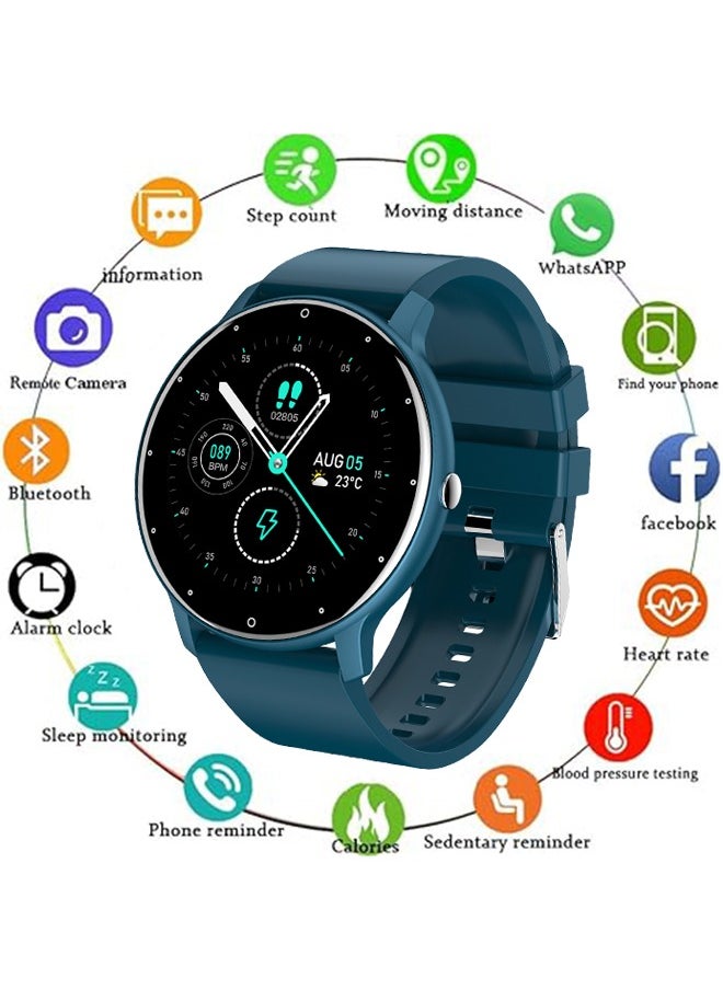 Smart Watch for Women Men,Bluetooth Tactical Smartwatch for Android and iPhone,IP67 Waterproof Outdoor Fitness Tracker with Heart Rate SpO2 Sleep Monitor,Blue