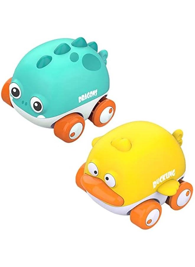 2PCS Amphibious Animal Car Toy, Windup Duck Bath Toy Dragon Car Toy Hen Car Bathtub Toy Cartoon Animal Car Water Toy Inertial Car Toy Land & Water Dual Mode Car Toy (Dragon+Duck)