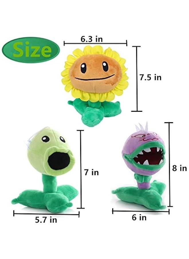 3 PCS PVZ Plush Zombies Plants Sets Toy Peashooter, 1 2 Stuffed Soft Chomper Doll, Sunflower PVZ Figure Doll New