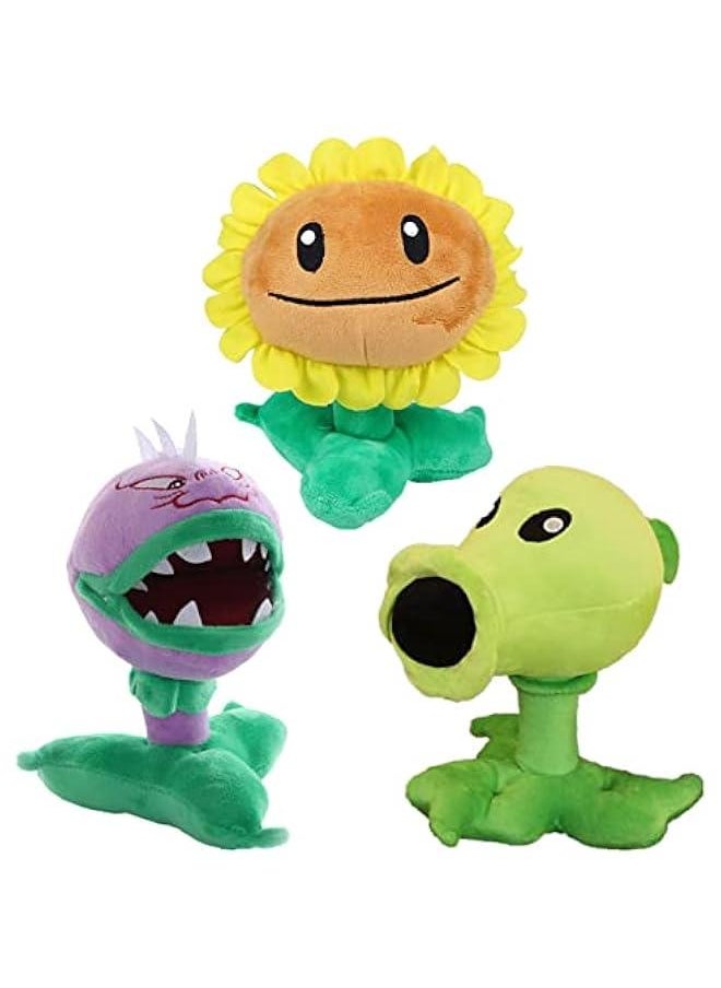 3 PCS PVZ Plush Zombies Plants Sets Toy Peashooter, 1 2 Stuffed Soft Chomper Doll, Sunflower PVZ Figure Doll New