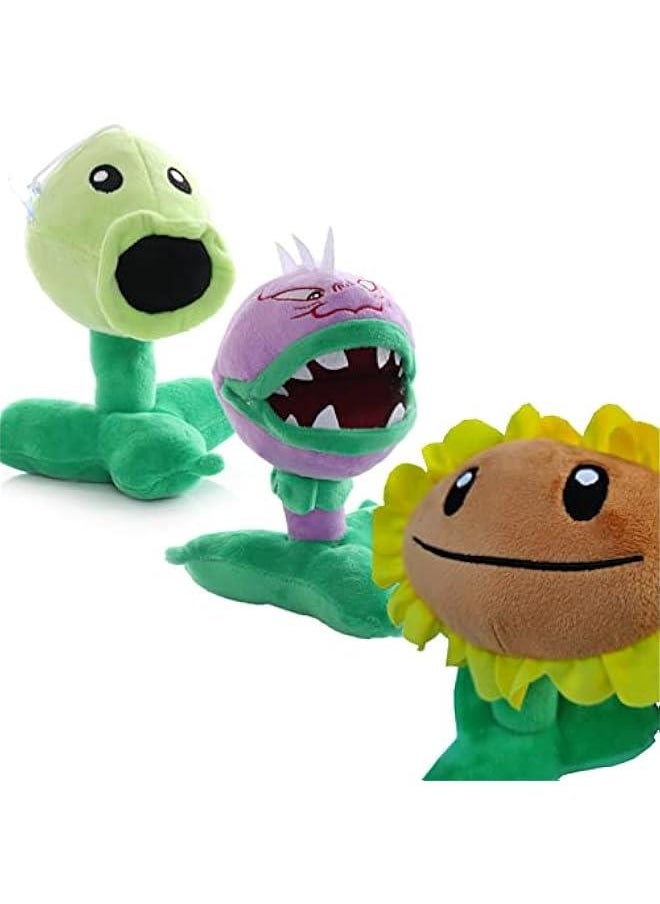 3 PCS PVZ Plush Zombies Plants Sets Toy Peashooter, 1 2 Stuffed Soft Chomper Doll, Sunflower PVZ Figure Doll New