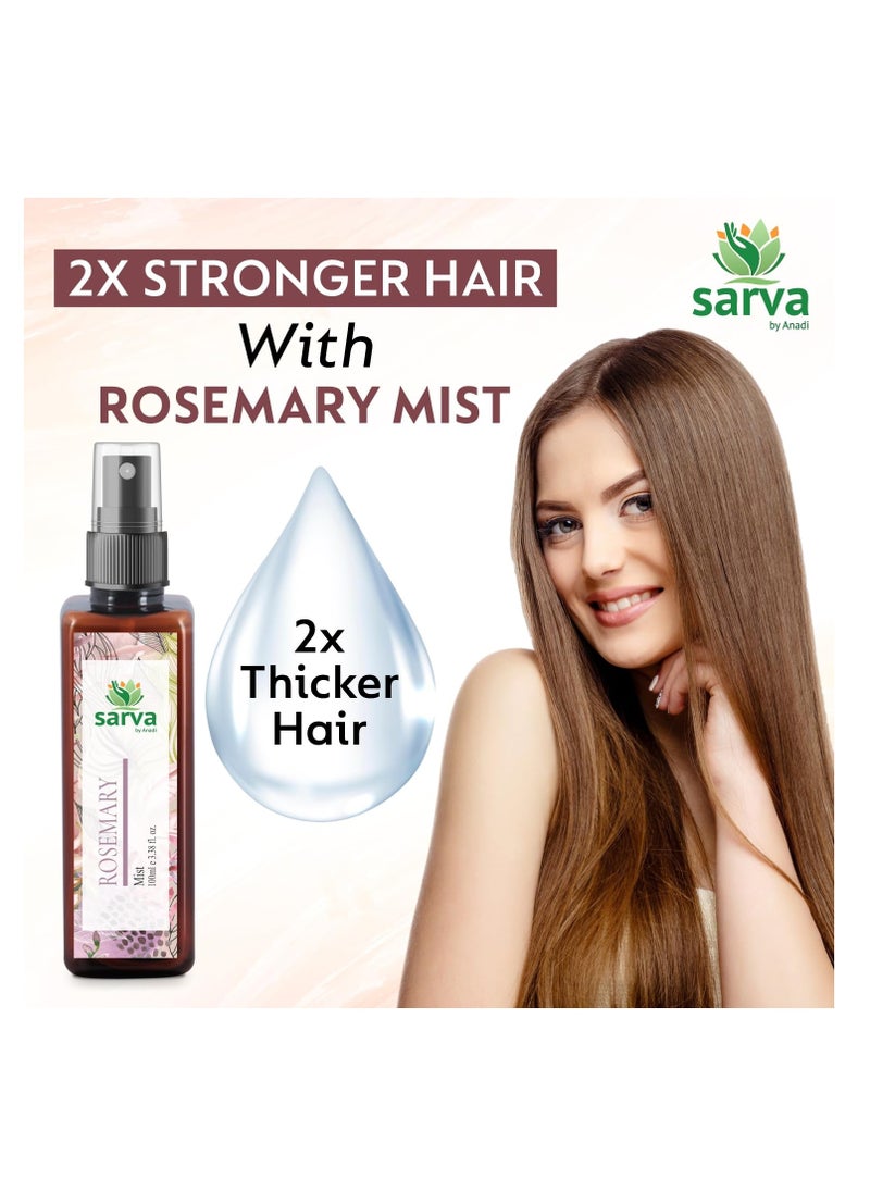 SARVA by Anadi 100% Pure & Natural Rosemary Water Spray for Hair Growth | Hydrosol Hair Mist Spray | Strengthens Hair, Reduces Scalp Itching & Breakage | Helps Control Hairfall | Men & Women | 100 ML