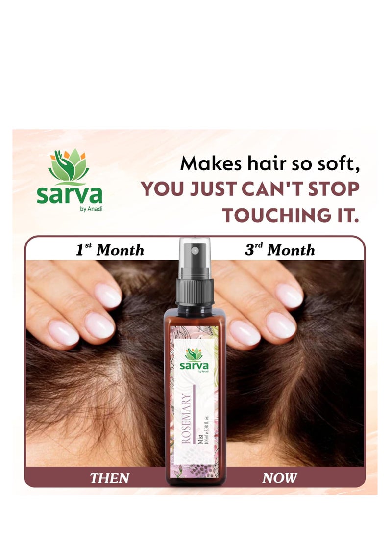 SARVA by Anadi 100% Pure & Natural Rosemary Water Spray for Hair Growth | Hydrosol Hair Mist Spray | Strengthens Hair, Reduces Scalp Itching & Breakage | Helps Control Hairfall | Men & Women | 100 ML