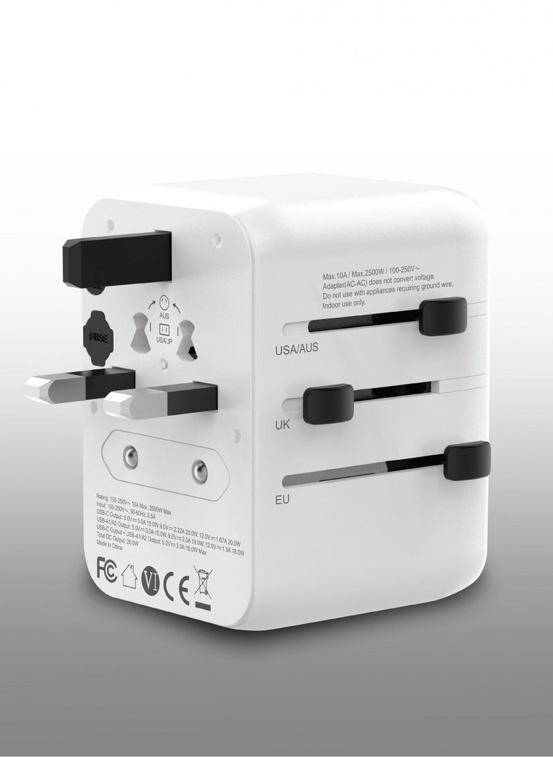 20W Universal Travel Adapter - White