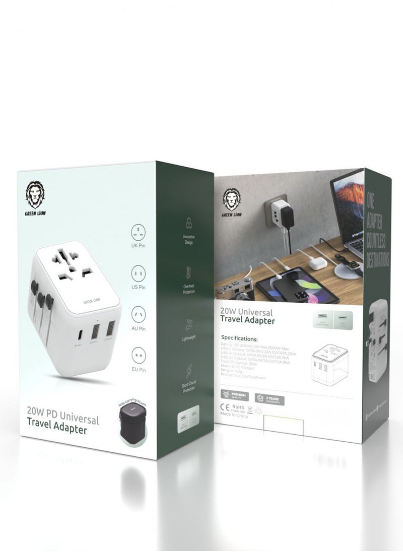 20W Universal Travel Adapter - White