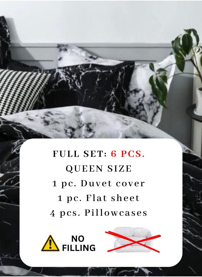 Queen Size Bedding Set 6 Pieces Without Filler, Marble Design.