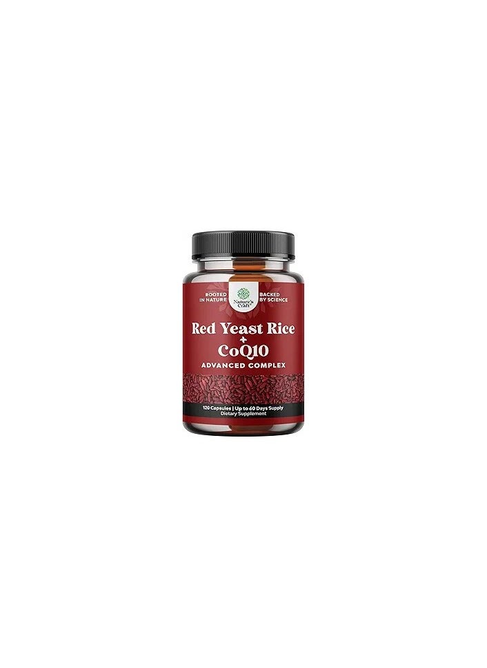 Extra Strength Red Yeast Rice Supplement - Potent Citrinin-Free Red Yeast Rice 1200 mg. Capsules with CoQ10 100mg - Naturally Occurring Monacolin K for Heart Health & Cellular Energy Boost 120ct