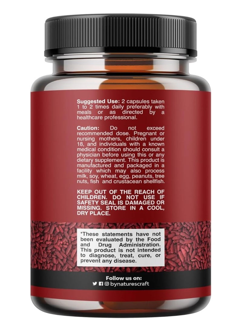 Extra Strength Red Yeast Rice Supplement - Potent Citrinin-Free Red Yeast Rice 1200 mg. Capsules with CoQ10 100mg - Naturally Occurring Monacolin K for Heart Health & Cellular Energy Boost 120ct