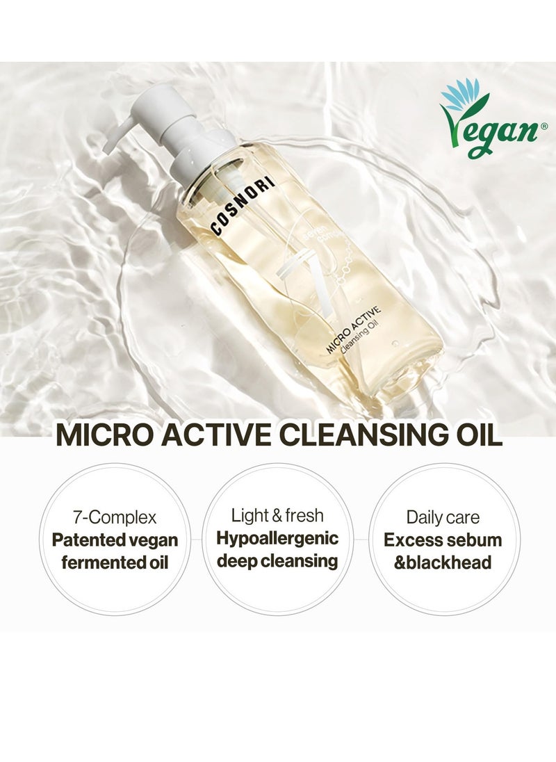 COSNORI Micro Active Cleansing Oil – Korean Vegan Facial Cleansing Oil, Fresh and Light Finish – Gentle Makeup Remover for Face, Hypoallergic, Fermented Oil Complexes, 6.7 fl.oz.