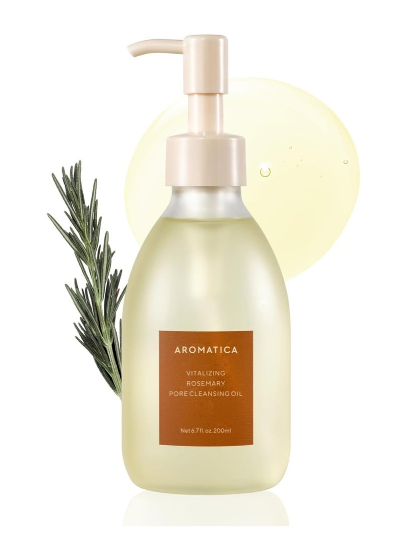 AROMATICA Vitalizing Rosemary Pore Cleansing Oil 6.7 fl oz./200ml – Double Cleanser & Makeup Remover, Oil-Based for Gentle Sebum Control, With Fermented Moringa & Essential Oils