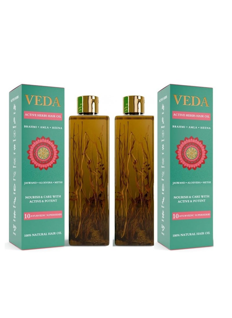 Veda Active Herbs Hair Oil | Ayurvedic Jadi Butis Infused Oil | 200ml x 2 | Pack of 2