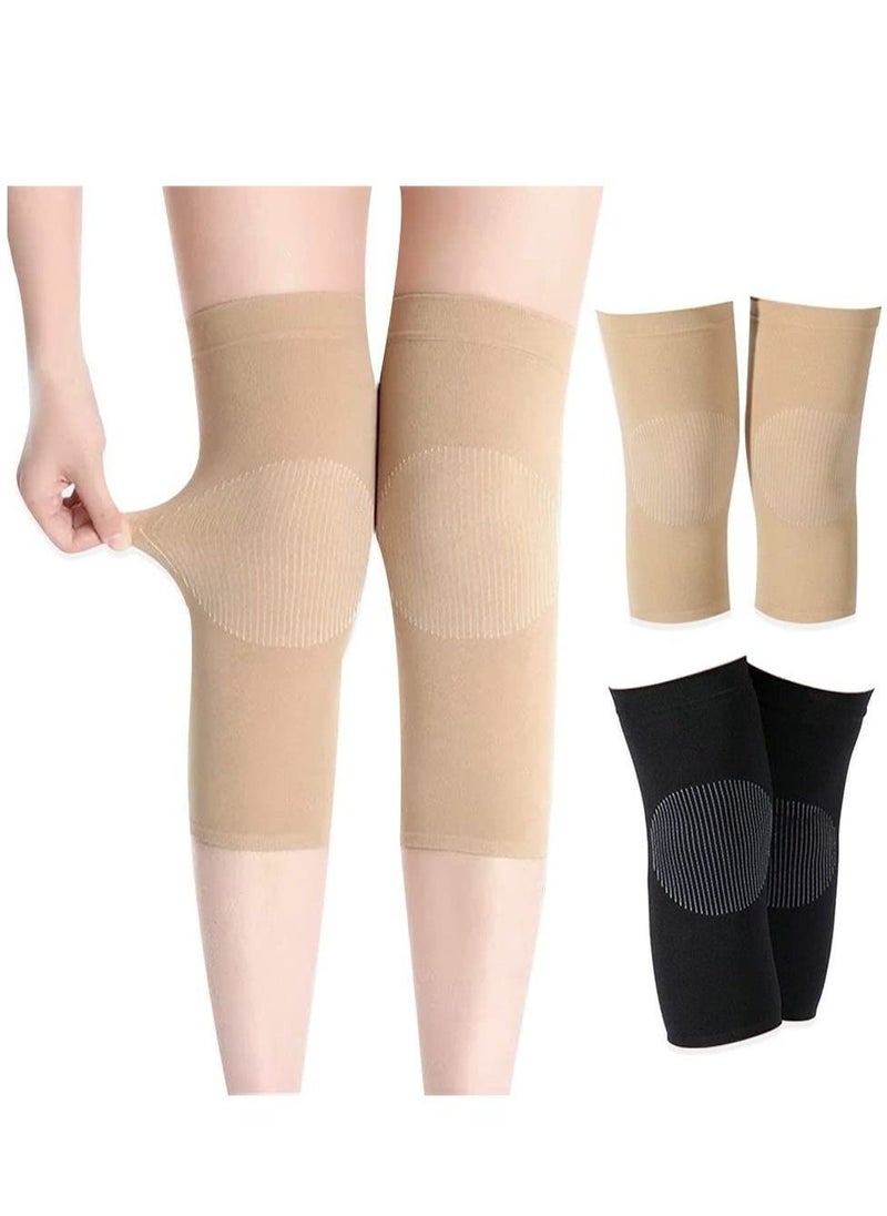 2 Pairs Thermal Warmer Knee Support Sleeve Breathable Stretchy Knee Brace Anti Skid Pads Cashmere Knit Compression Knee Pads Pain Joint Arthritis Relief for Gym Running Cycling Dancing