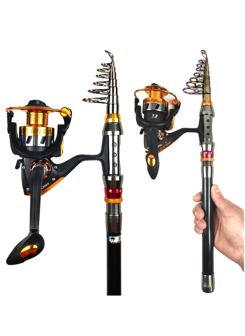 Fishing Rod and Reel Combo Carbon Fiber Telescopic Fishing Rod  Rod Fishing Set -2.4M